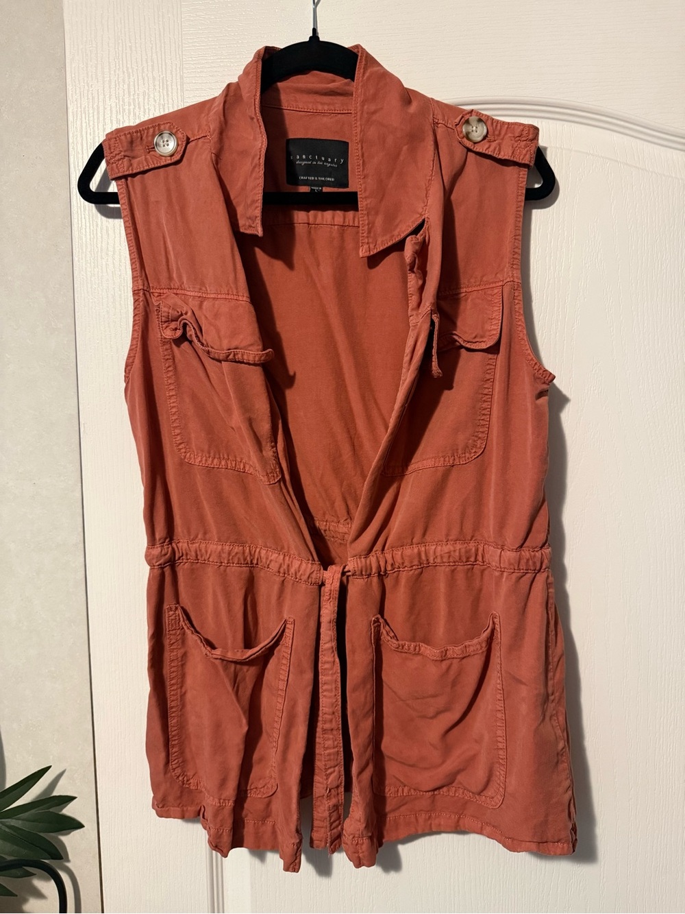 Sanctuary Collared Sleeveless Utility Vest in Rust